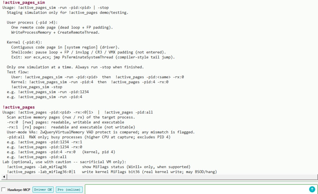 Hawkeye Lab: !active_pages and !active_pages_sim usage in the console.