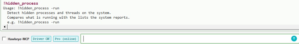 Hawkeye Lab: !hidden_process usage in the console.