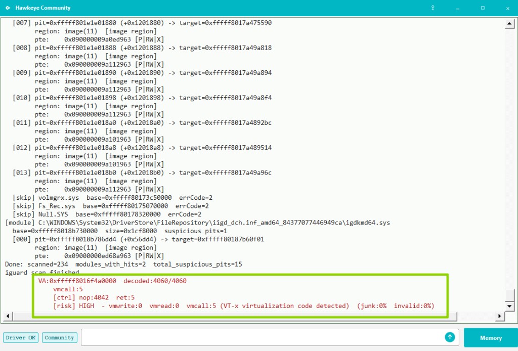 Console instruction stats after ReadMemory on the same page.